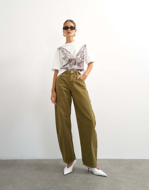 Topshop barrel jeans in khaki marble - view 1