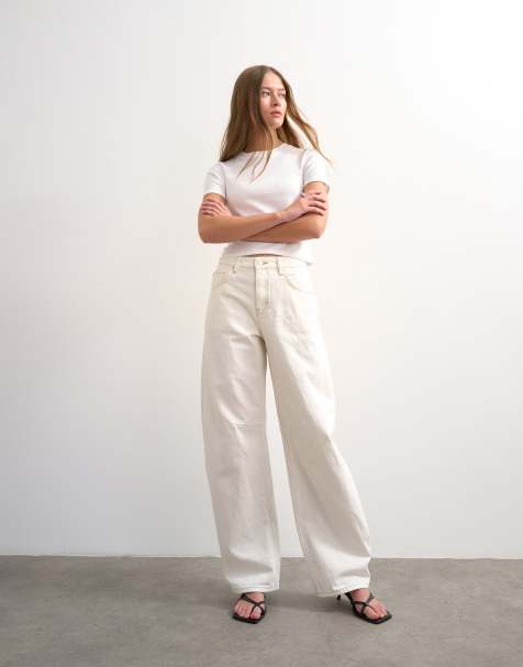 Topshop – Barrel – Jeans in Knochenweiß mit mittelhohem Bund - view 1