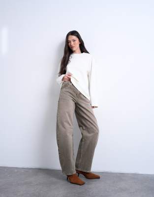 Topshop - Barrel-Jeans in Pesto mit mittelhohem Bund-Grün