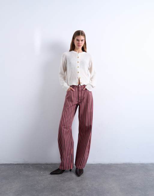 Topshop barrel jeans in red and pink