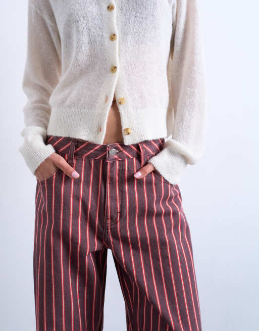 Topshop barrel jeans in red and pink