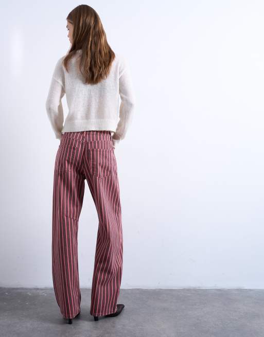 Topshop barrel jeans in red and pink