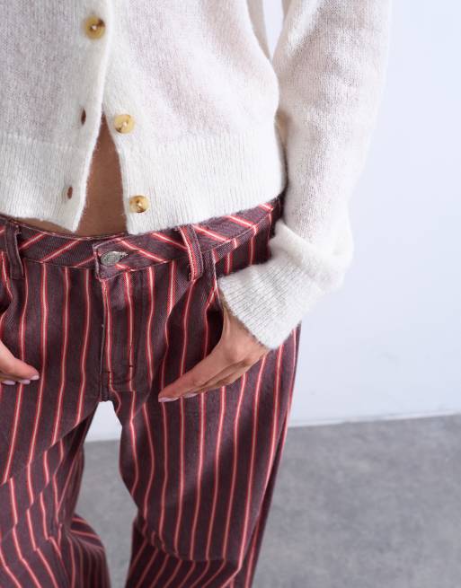Topshop barrel jeans in red and pink