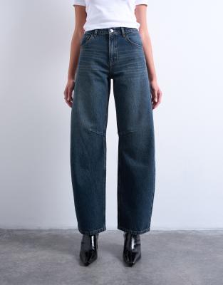 Topshop - Barrel - Jeans in Tiefblau mit hohem Bund