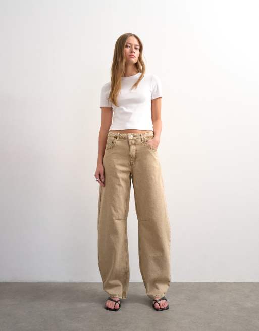 Topshop – Barrel-Jeans in verwaschenem Beige mit mittelhohem Bund, 4 von 7