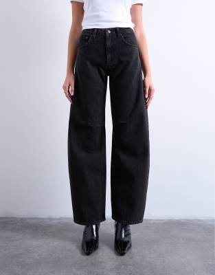 Topshop - Barrel-Jeans in verwaschenem Schwarz mit mittelhohem Bund