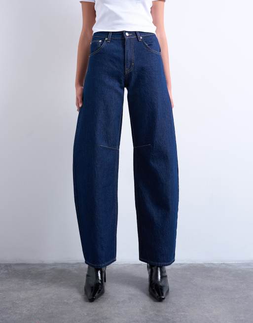 Topshop - Barrel - Jeans indaco rinse wash a vita alta