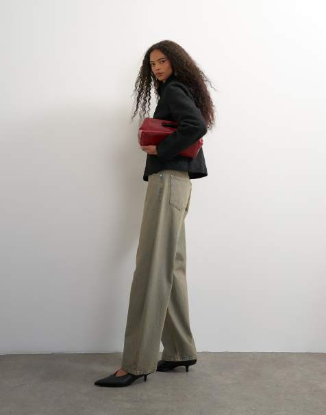 Topshop Barrel-jeans med mellemhøj talje i brun nuance - view 1