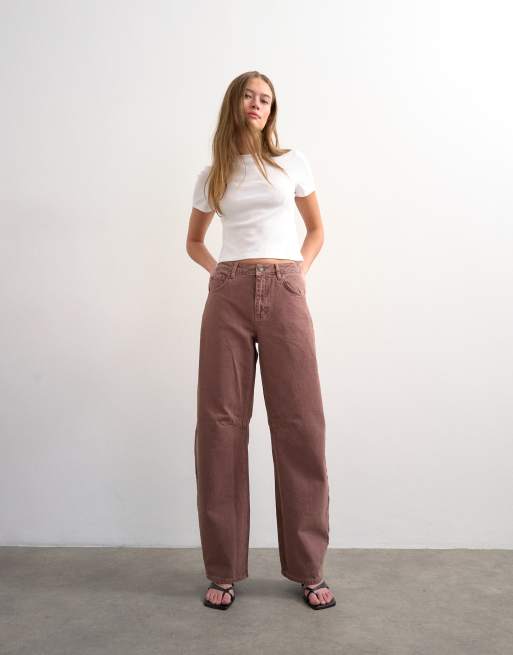 Topshop - Barrel jeans met halfhoge taille in aubergine, 5 van 7