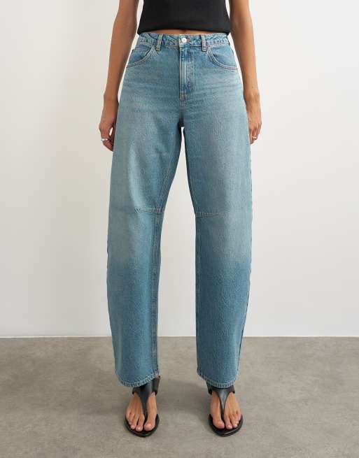 Topshop barrel jeans met halfhoge taille in groenige wassing, 2 van 5