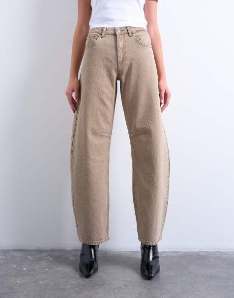 Topshop - Barrel - Jeans met hoge taille en ronde, wijde pijpen in beige met wassing - view 1