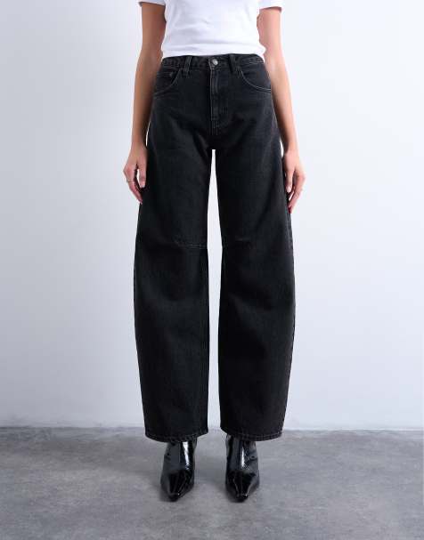 Topshop - Barrel - Jeans met hoge taille en ronde, wijde pijpen in zwart met wassing - view 1