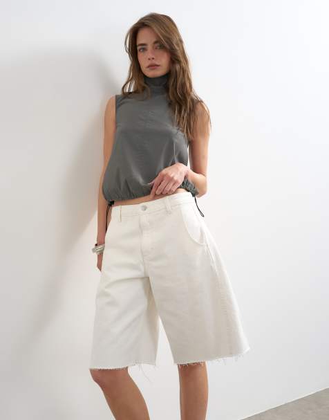 Topshop – Barrel-Jorts aus Denim in Weiß - view 1