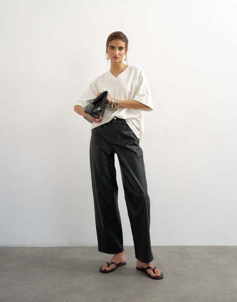 Topshop – Barrel-Leg-Hose aus Kunstleder in Schwarz - view 1