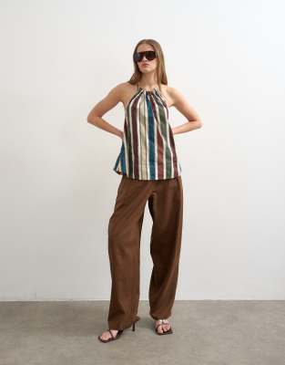 Topshop - Barrel-Leg-Hose aus Leinen in Braun-Brown