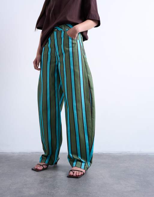 Topshop – Barrel-Leg-Hose in Grün und Blau mit mittelhohem Bund, 2 von 5