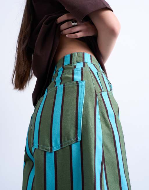Topshop – Barrel-Leg-Hose in Grün und Blau mit mittelhohem Bund, 4 von 5