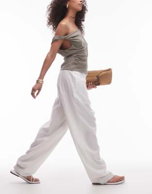 Topshop - Barrel-Leg-Hose in Weiß aus Leinen