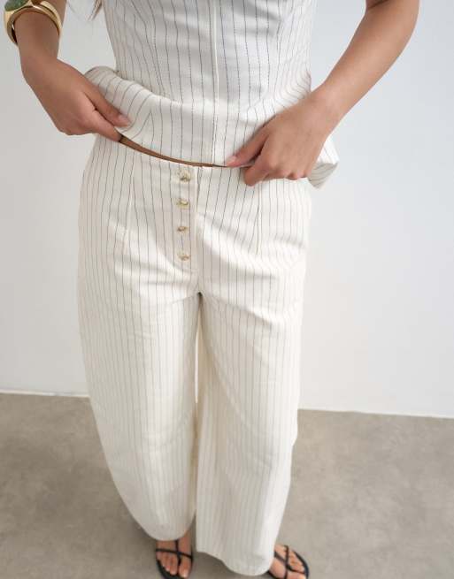Topshop – Barrel-Leg-Hose in Weiß mit Streifen, Kombiteil, 2 von 5