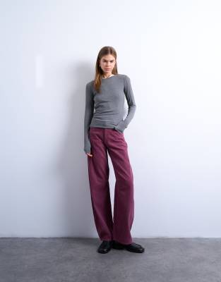Topshop - Barrel-Leg-Jeans aus Cord in Lila mit mittelhohem Bund
