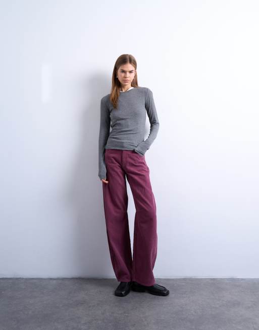 Topshop – Barrel-Leg-Jeans aus Cord in Lila mit mittelhohem Bund