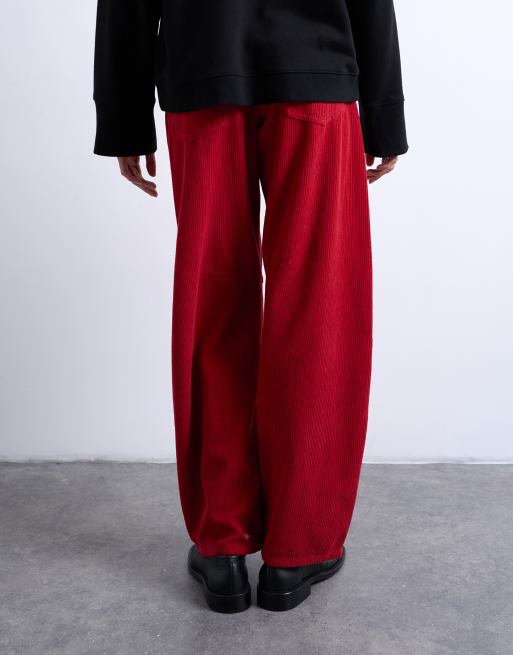 Topshop – Barrel-Leg-Jeans aus Cord in Rot mit mittelhohem Bund, 3 von 7