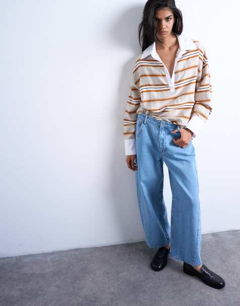 Topshop – Barrel-Leg-Jeans in Bleich-Waschung mit hohem Bund und seitlicher Streifenverzierung - view 1