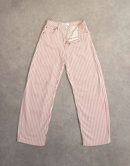 Topshop – Barrel-Leg-Jeans in gestreiftem Rot mit mittelhohem Bund, 7 von 7