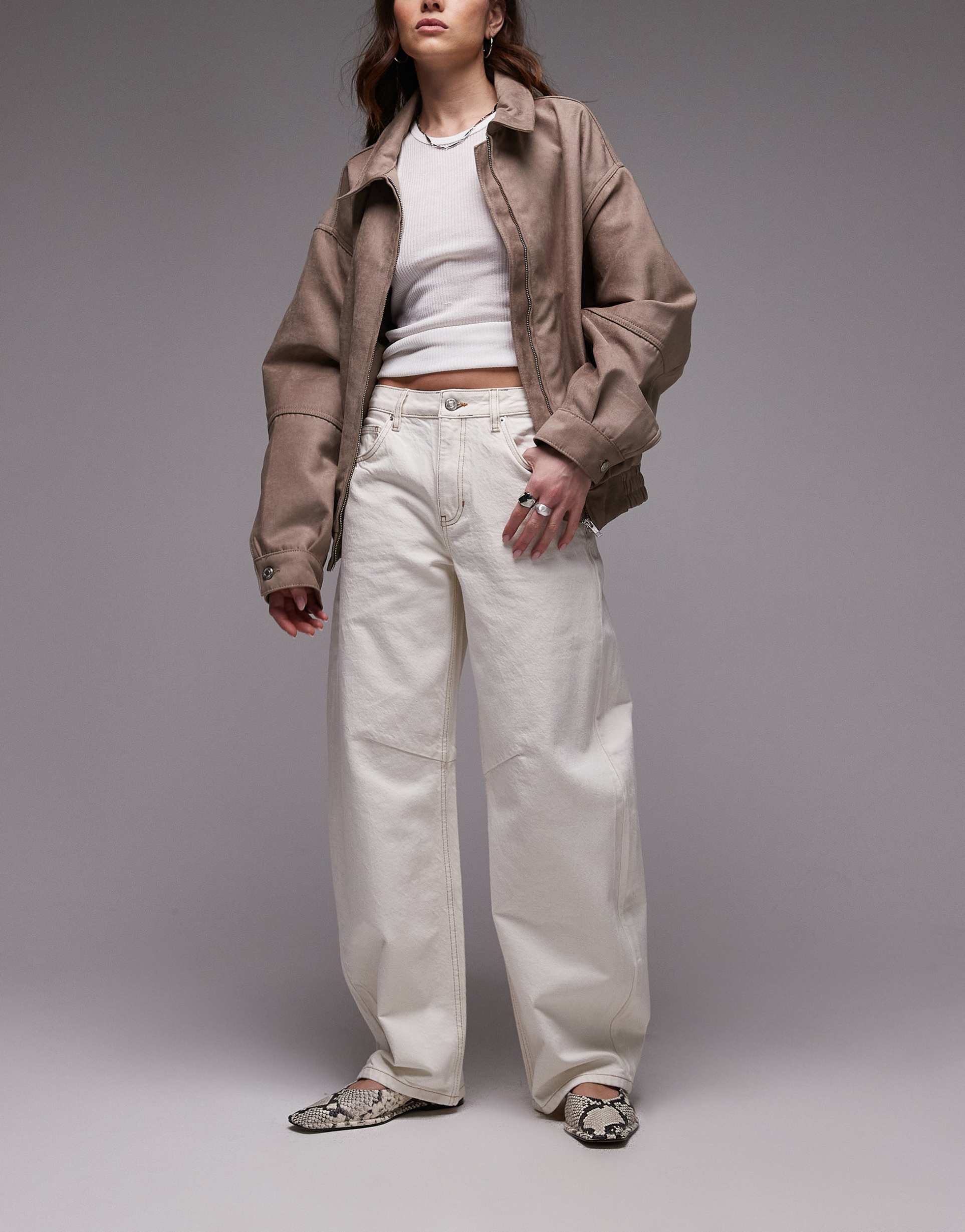 topshop barrel leg jeans in off white