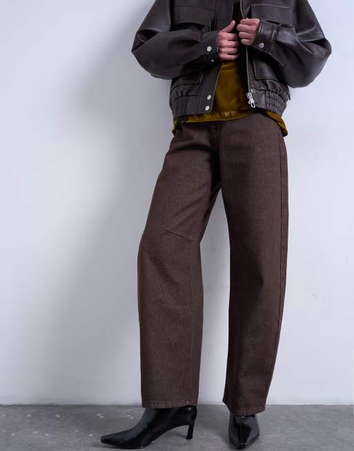 Topshop – Barrel-Leg-Jeans in Schokobraun mit mittelhohem Bund, 2 von 7