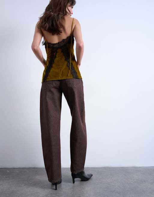 Topshop – Barrel-Leg-Jeans in Schokobraun mit mittelhohem Bund, 4 von 7