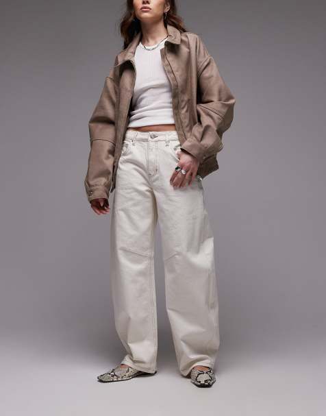 Topshop – Barrel-Leg-Jeans mit weitem Bein in Wollweiß - view 1