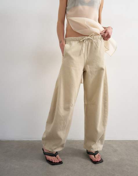Topshop – Barrel-Leg-Jeans zum Hineinschlüpfen in Hellbeige - view 1