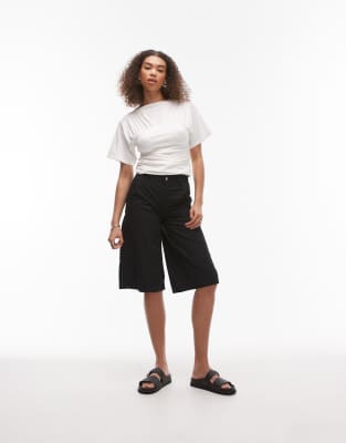 Topshop - Barrel-Leg-Jorts aus Baumwolltwill in Anthrazit-Schwarz