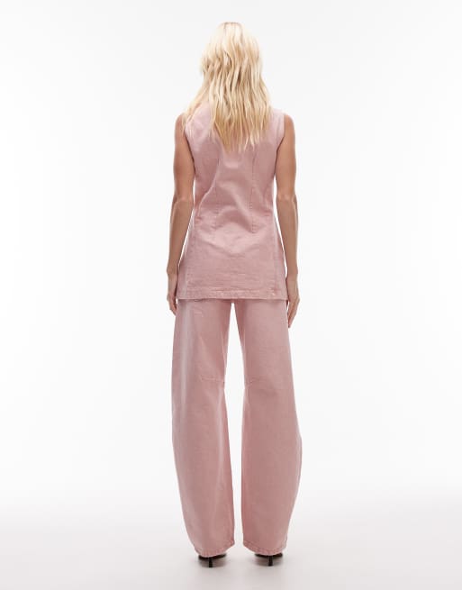 Topshop barrel leg mid rise jeans in pink, 2 of 5