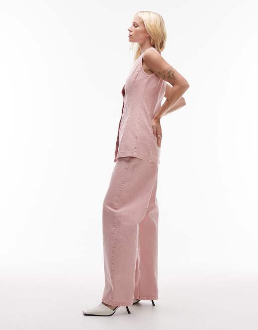 Topshop barrel leg mid rise jeans in pink, 3 of 5