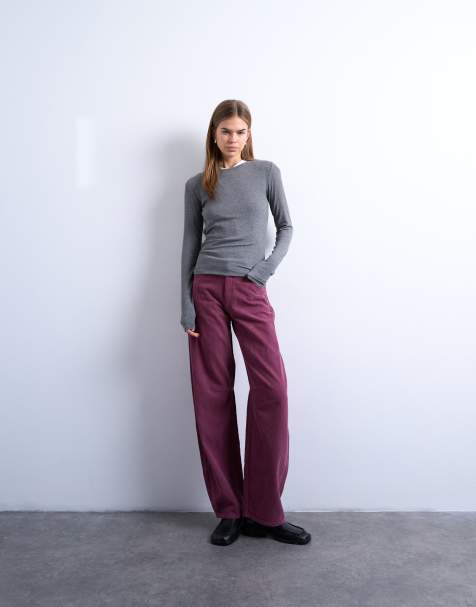 Topshop barrel leg mid rise jeans in purple corduroy - view 1