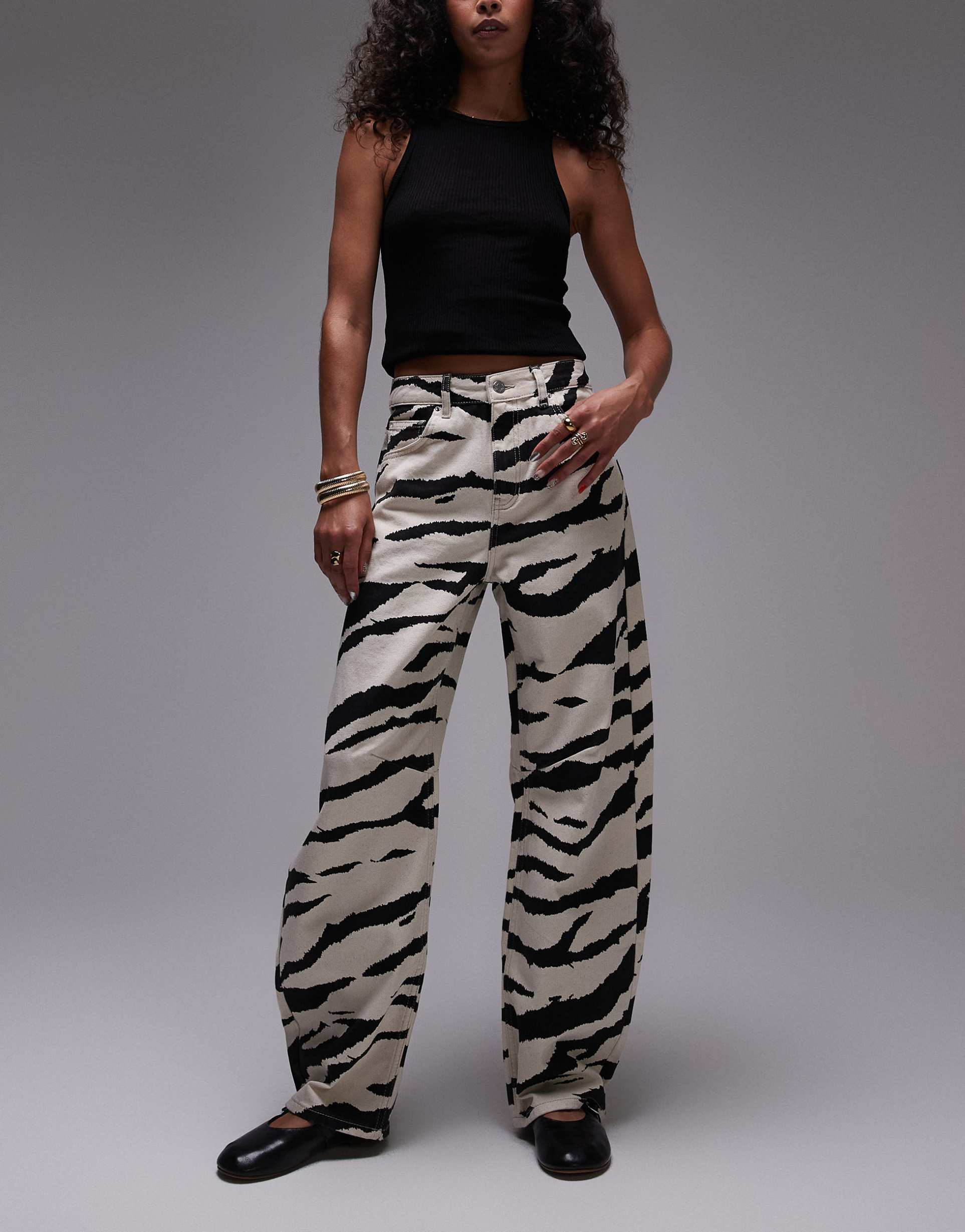 topshop barrel leg mid rise jeans in zebra print