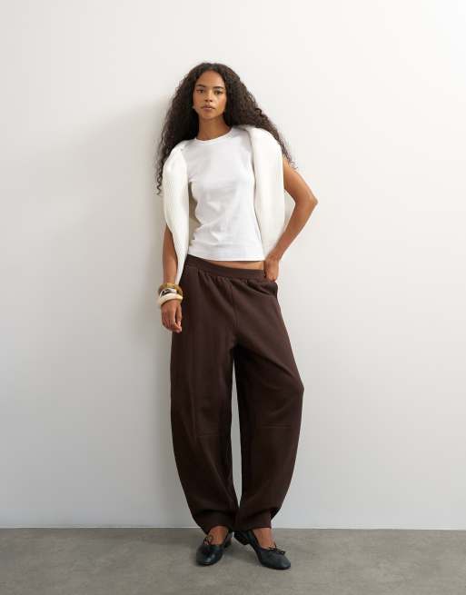 Topshop barrel leg sweatpants in chocolate, 2 of 5