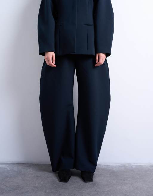 Topshop barrel leg tailored pants in navy