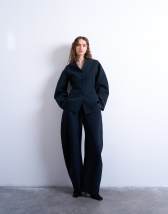 Topshop barrel leg tailored trousers in navy