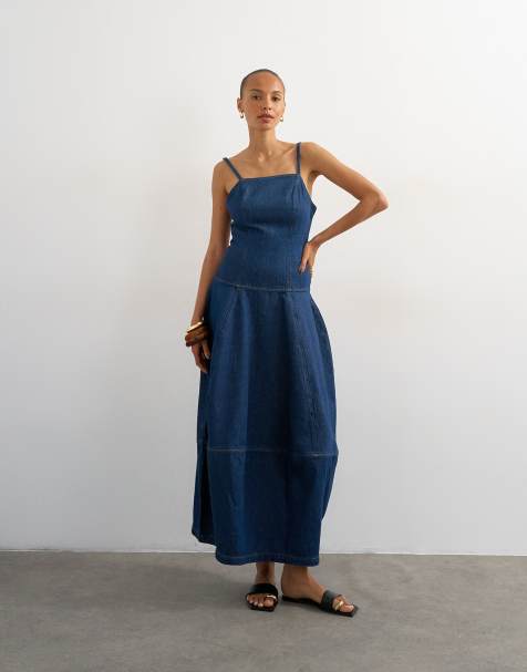 Topshop – Barrel-Maxikleid aus Denim in indigoblauer Rinse-Waschung - view 1