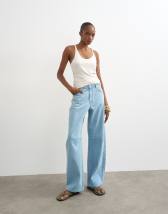 Topshop Barrel mid rise jean in bleach pinstripe