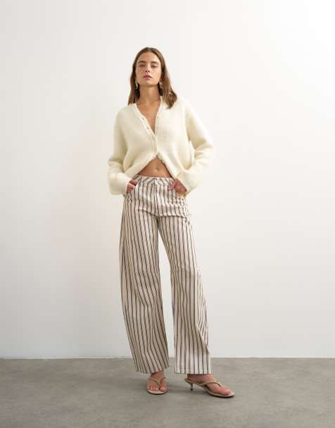 Topshop Barrel mid rise jean in blue and natural stripe - view 1