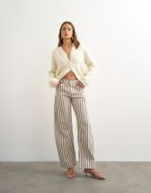 Topshop Barrel mid rise jean in blue and natural stripe