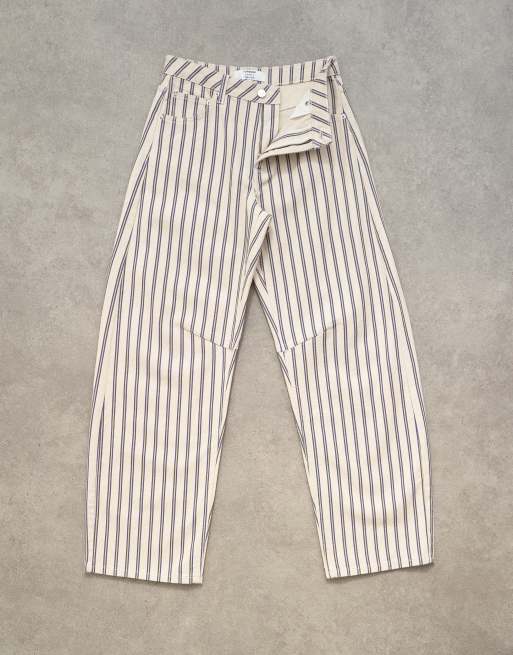 Topshop Barrel mid rise jean in blue and natural stripe, 6 of 8