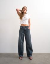 Topshop Barrel mid rise jean in blue black