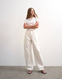 Barrel mid rise jean in bone