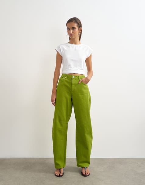 Topshop Barrel mid rise jean in bright olive - view 1
