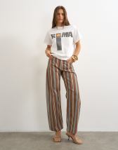 Topshop Barrel mid rise jean in brown and blue stripe
